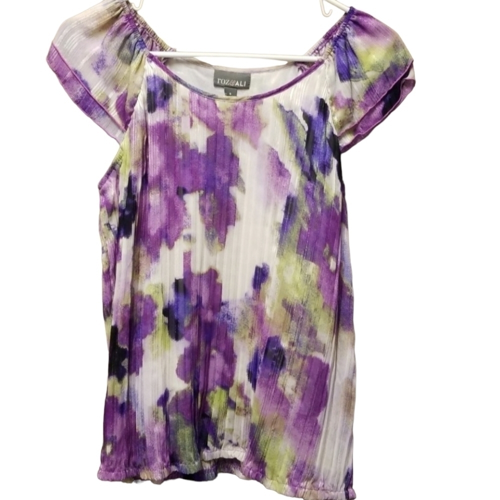 Roz & Ali Cap Sleeve Floral Blouse - Small